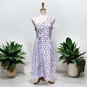 HD in Paris One Shoulder Watermelon Print Midi‎ Dress Size 8 White Fruit Summer